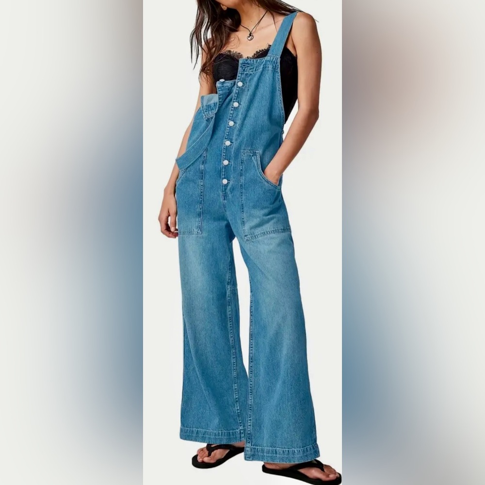 NWOT Denim Jumper Wide Legs And Button Front Sz XL